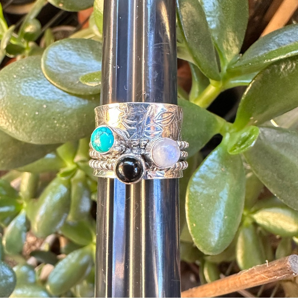 Multi-Stone Sterling Silver Spinner Ring - image 1